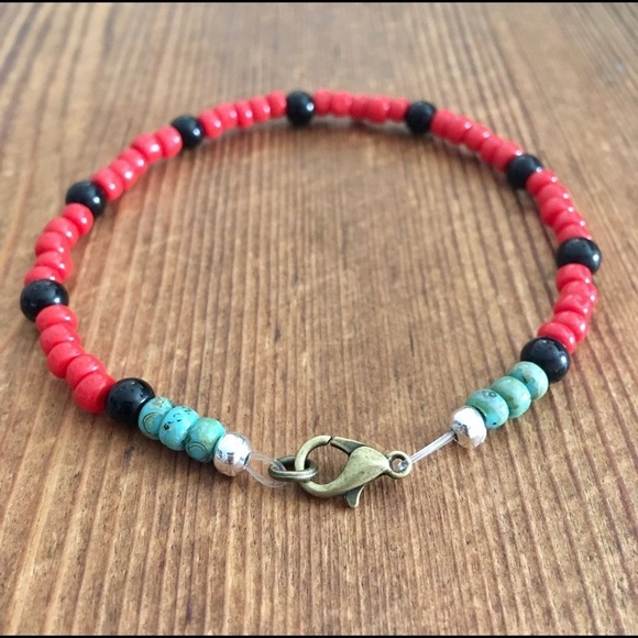 Red and Black Beaded Men's Bracelet, Handmade Men's Bracelet ,  Men's Jewelry - Picture 4 of 7